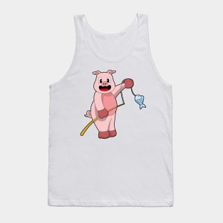 Pig at Fishing with Fishing rod & Fish Tank Top